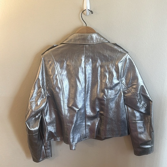 Who What Where Vegan Leather Moto Jacket Silver Womens Size X Long Sleeve - Picture 5 of 11